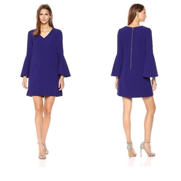 Tahari by Arthur Levine Bell Sleeve Shift V Neck - Picture 1 of 9